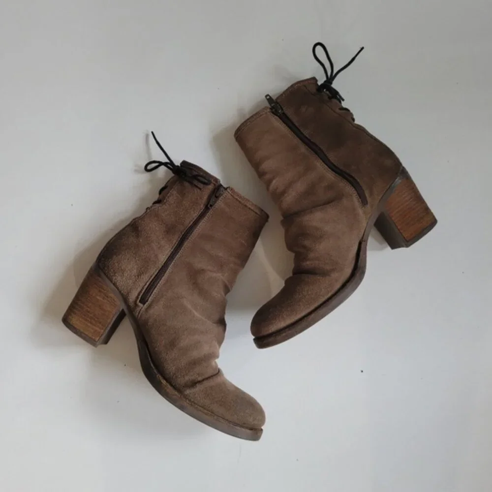 BOS & CO Barlow Suede Lace Up Back Heeled Booties Size 39 EU  8 US